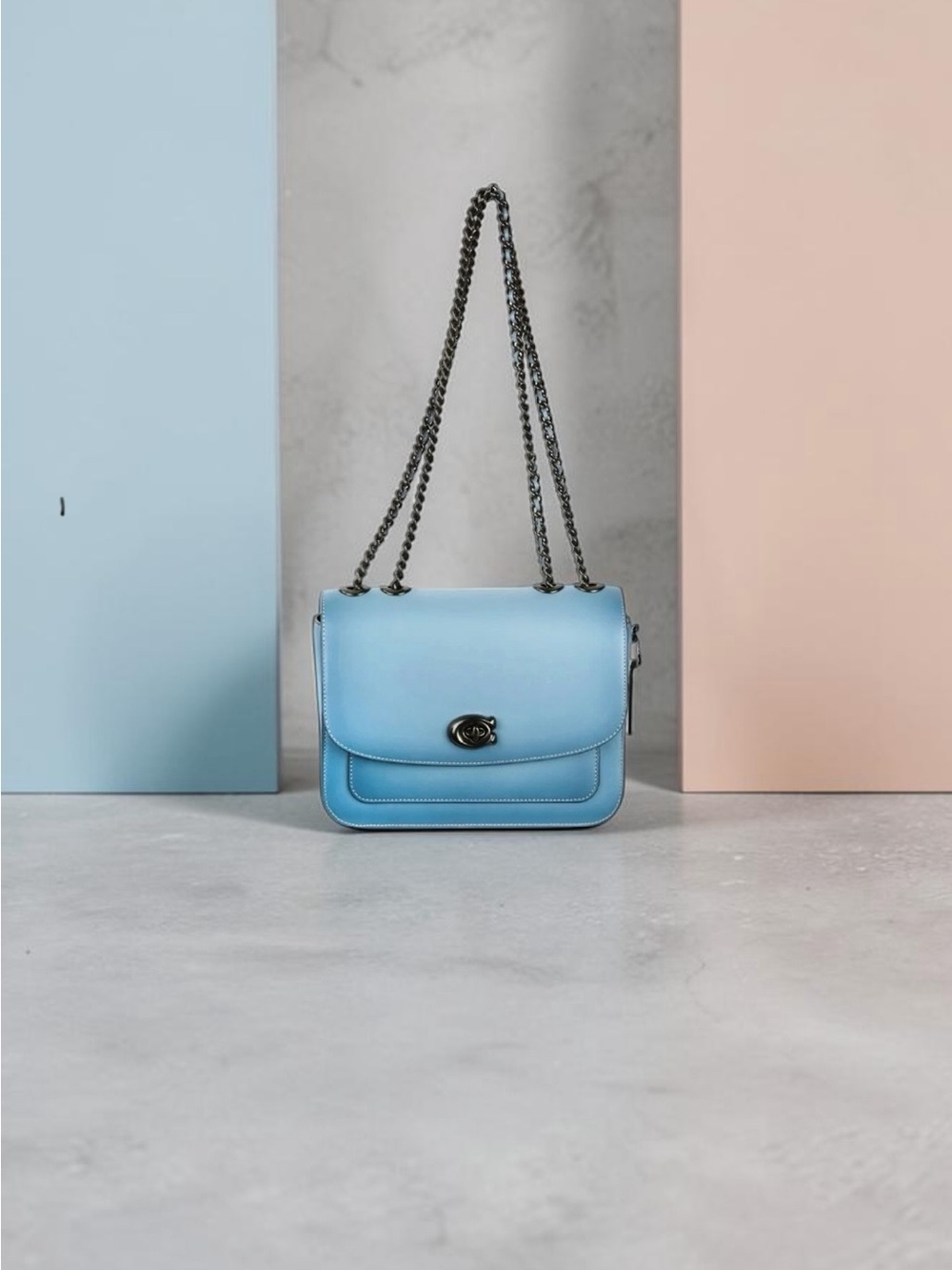Coach Madison Shoulder Bag Smooth Leather Azure Blue Gunmetal